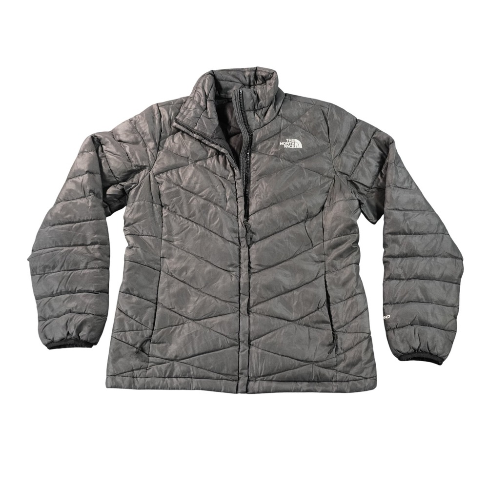 The North Face 550 Down Puffer Jacket Womens Medium Gray Chevron Quilted Zip Up